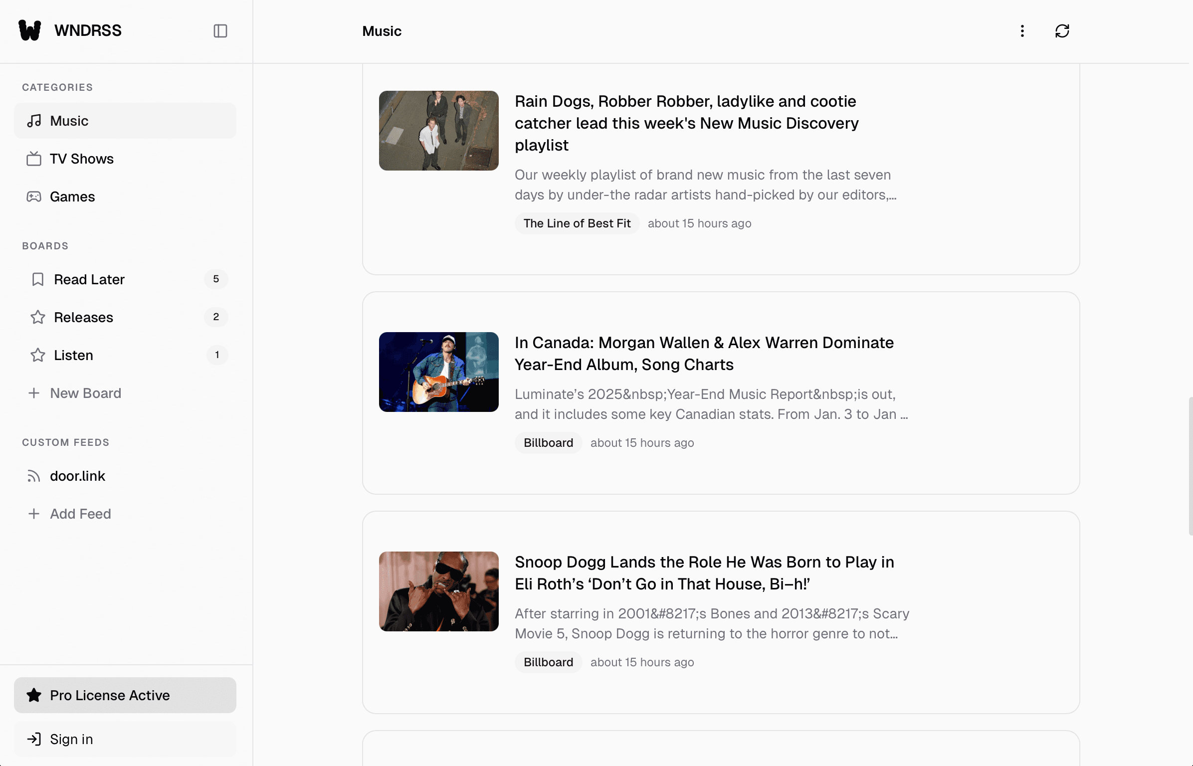 WNDRSS app screenshot